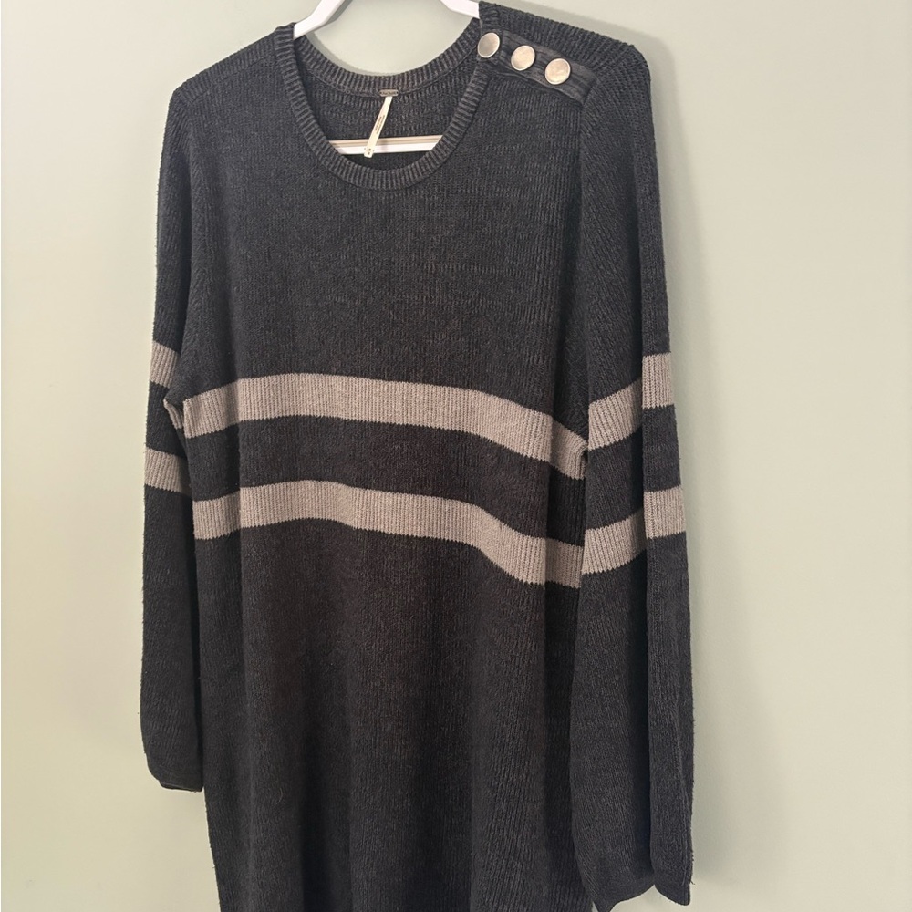 Free People Black and Gray Striped Mini Dress - Picture 3 of 14